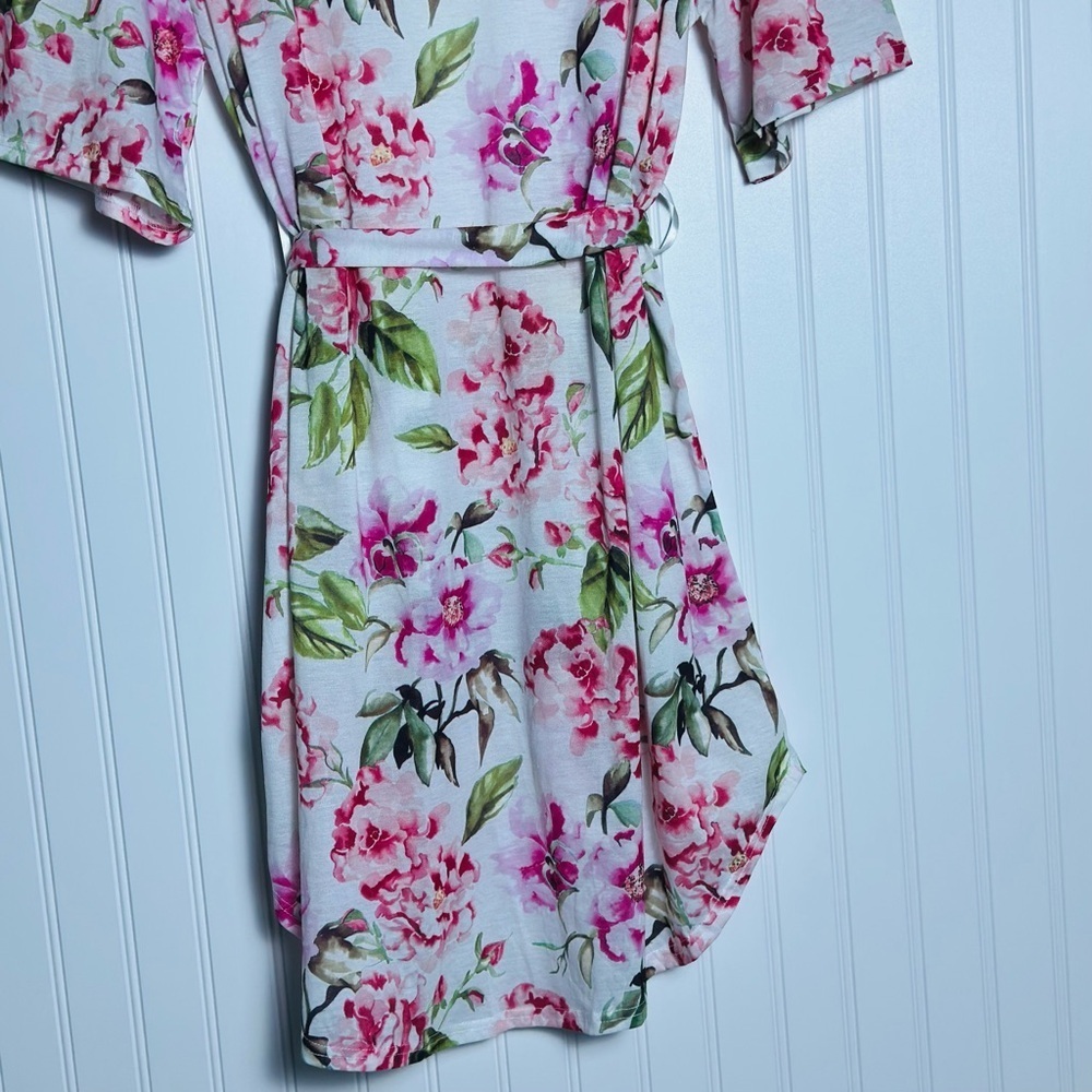 ANTHROPOLOGIE SHOW ME YOUR MUMU STRETCH BOHO WHITE PINK FLORAL SHORT ROBE OSFM - Picture 8 of 10